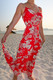 RED FLORAL TIE WAIST TIERED MAXI DRESS