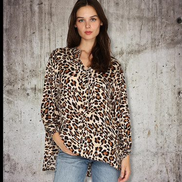 Silk-Blend Satin paitapusero Leopard