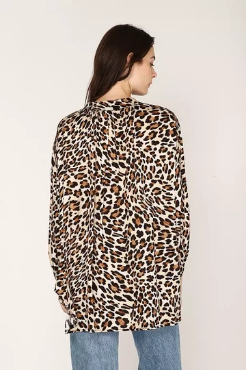 Silk-Blend Satin paitapusero Leopard