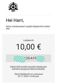 Verkkokaupassamme nyt mahdollisuus ostaa lahjakortti