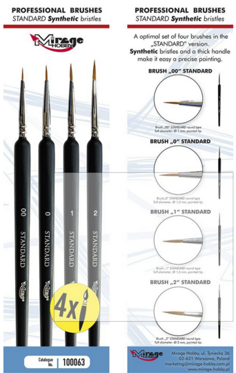 Mirage Hobby Professional brushes - a set of 4 STANDARD series brushes.