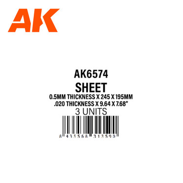 0.5mm thickness x 245 x 195mm – STYRENE SHEET – (3 units)