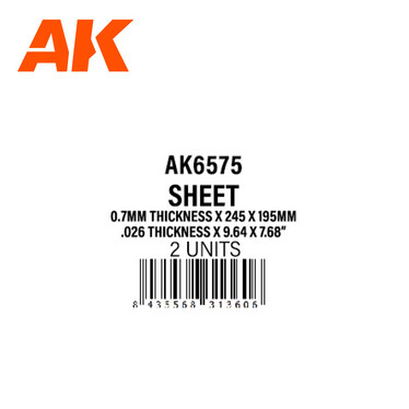 0.7mm thickness x 245 x 195mm – STYRENE SHEET – (2 units)