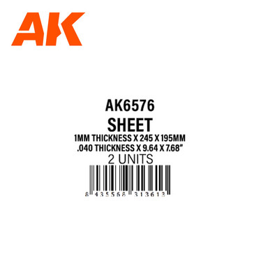 1mm thickness x 245 x 195mm – STYRENE SHEET – (2 units)
