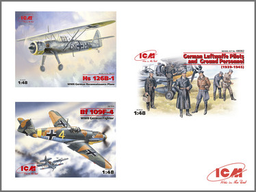 WWII Luftwaffe Airfield sis. 2 lentokonetta + 7 figuuria