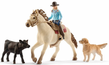 Schleich 42419 Lännenratsukko, vasikka, koira (H)