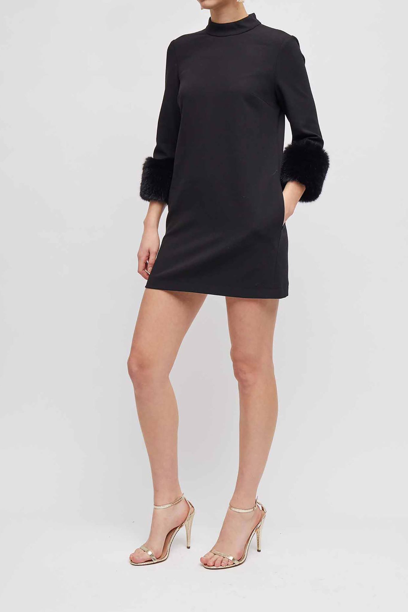 FRENCH CONNECTION DAISY Whisper Fur Trim Dress Divitia