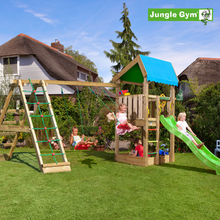 Jungle Gym Home leikkitornikokonaisuus ja Climb Module X'tra sekä liukumäki