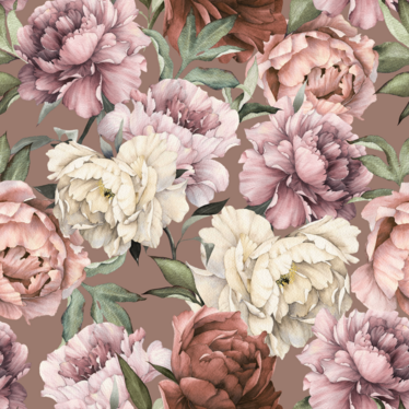 Joustocollege: Watercolor peonies, Cappuccino