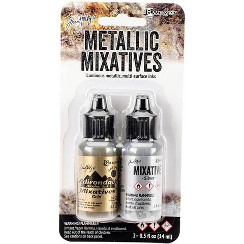 Tim Holtz Metallic Mixative alkoholimuste, sävyt Gold ja Silver