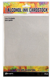 Tim Holtz Alcohol Ink Cardstock Silver Sparkle, kartonki alkoholimusteille, 5