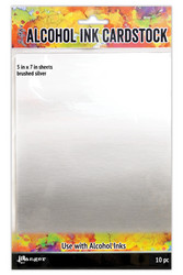Tim Holtz Alcohol Ink Cardstock Brushed Silver, kartonki alkoholimusteille, 5