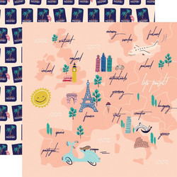 Carta Bella Let's Travel skräppipaperi Travel Map