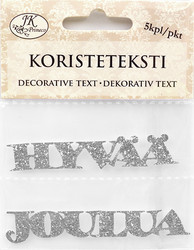 Koristeteksti Hyvää Joulua, glitter hopea, 5 kpl