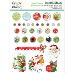 Simple Stories Vintage North Pole Decorative Brads -koristeet