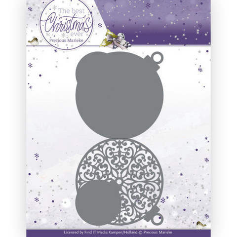 Precious Marieke The Best Christmas Ever stanssi Christmas Bauble Shape Card