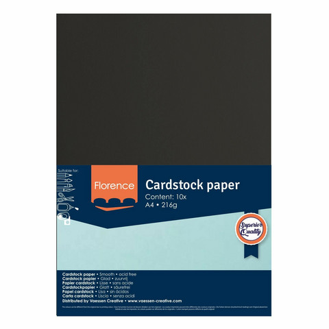 Florence Cardstock -paperi, sileä, A4, 10 kpl, musta, 216 g