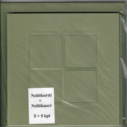 Korttipohjat 12.5 x 12.5 cm, aukollinen, vihreä, 5 kpl + kirjekuoret