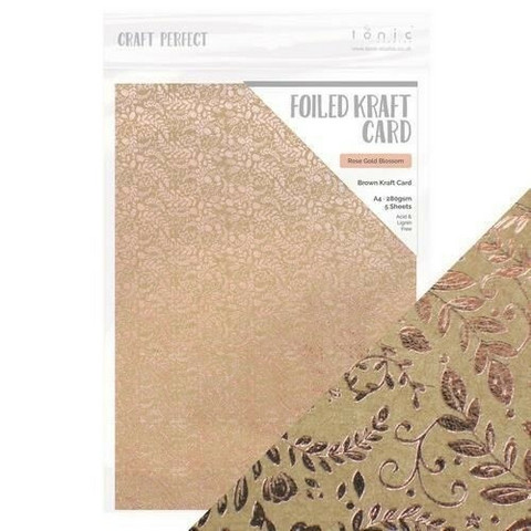 Tonic Foiled Kraft Card -kartonki, Rose Gold Blossom, 5 arkkia