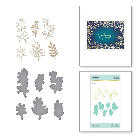 Spellbinders Glimmer Hot Foil -kuviolevy Organic Foliage + stanssi