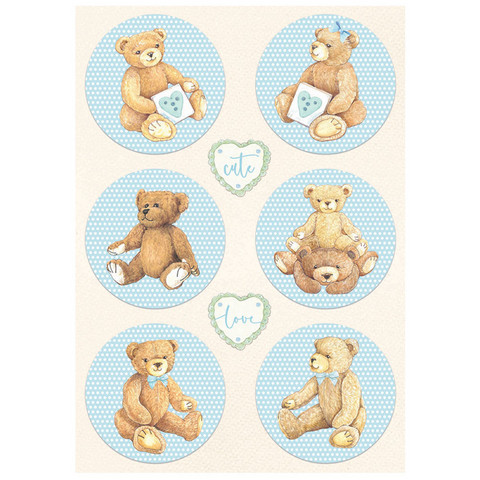 Stamperia riisipaperi Daydream, Rounds Bear Blue
