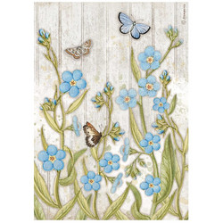 Stamperia riisipaperi Garden House, Blue Flowers and Butterfly