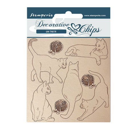 Stamperia Decorative Chips kuvioleike Provence, Cats with Wool Balls