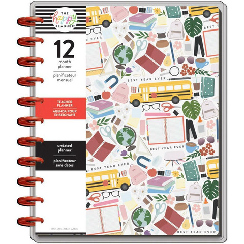 Mambi Happy Planner, 12-Month Undated Teacher -kalenteri, Cute Icons -  Käsitellen