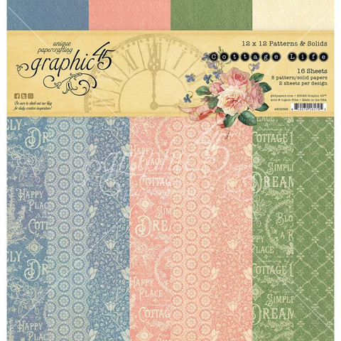 Graphic 45 -paperipakkaus Cottage Life, Patterns & Solids 12