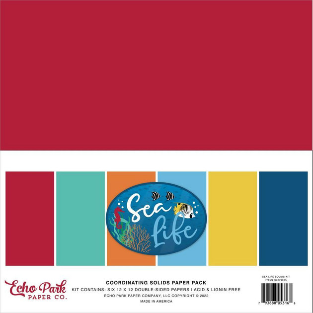 Echo Park Sea Life, Solids -paperipakkaus, 12