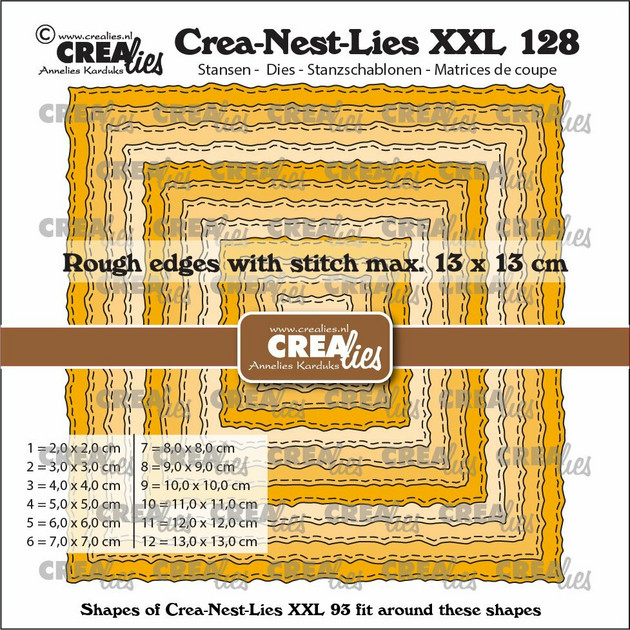 Crealies XXL stanssisetti 128, Squares with Rough Edges and Stitchlines -  Käsitellen