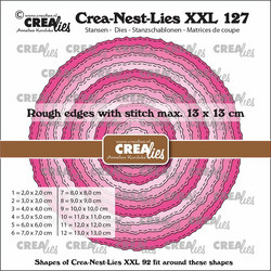 Crealies XXL stanssisetti 127, Circles with Rough Edges and Stitchlines
