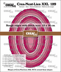 Crealies XXL stanssisetti 129, Ovals with Rough Edges and Stitchlines