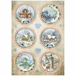 Stamperia riisipaperi Romantic, Cozy Winter, Blue Rounds