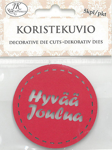 Koristekuvio ympyrä Hyvää Joulua, punainen, 5 kpl