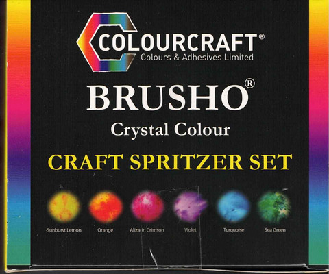 Brusho Crystal Colour -akvarellijauheet, 6 kpl + suihkepullo