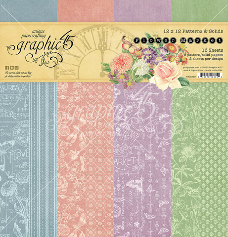 Graphic 45 -paperipakkaus Flower Market, Patterns & Solids 12
