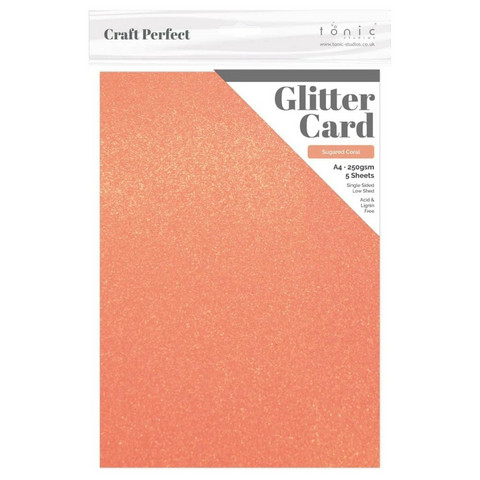 Tonic Glitter Card -glitterkartonki, sävy Sugared Coral, 5 arkkia