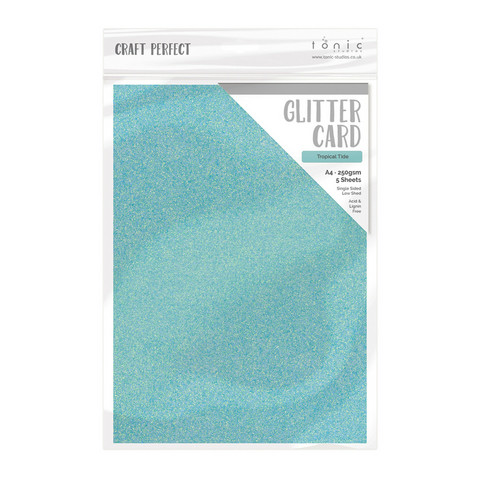 Tonic Glitter Card -glitterkartonki, sävy Tropical Tide, 5 arkkia