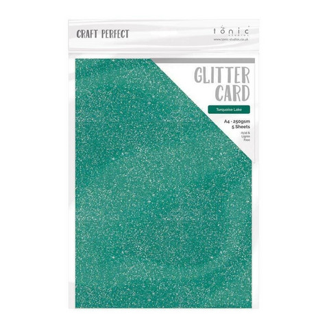 Tonic Glitter Card -glitterkartonki, sävy Turquoise Lake, 5 arkkia