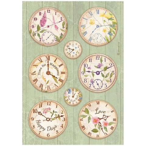 Stamperia riisipaperi Create Happiness, Welcome Home, Clocks