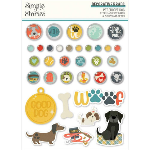 Simple Stories Pet Shoppe Dog Decorative Brads -koristeet