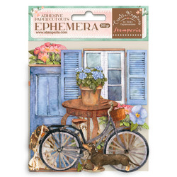 Stamperia leikekuvat Create Happiness, Welcome Home, Bicycle and Flowers Ephemera