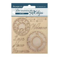 Stamperia Decorative Chips kuvioleike Create Happiness, Welcome Home, Clocks