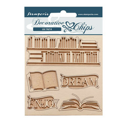 Stamperia Decorative Chips kuvioleike Vintage Library, Dream, Enjoy