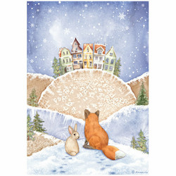 Stamperia riisipaperi Winter Valley, Fox and Bunny