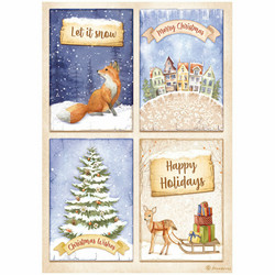 Stamperia riisipaperi Winter Valley, 4 Cards Fox