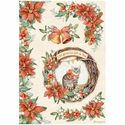 Stamperia riisipaperi All Around Christmas, Garland with Cat