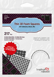 Scrapbook Adhesives Thin 3D Foam Squares 1 mm , Black Mix, tarratyynyt, musta