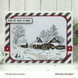Whimsy Stamps Wintry Cabin -leimasin